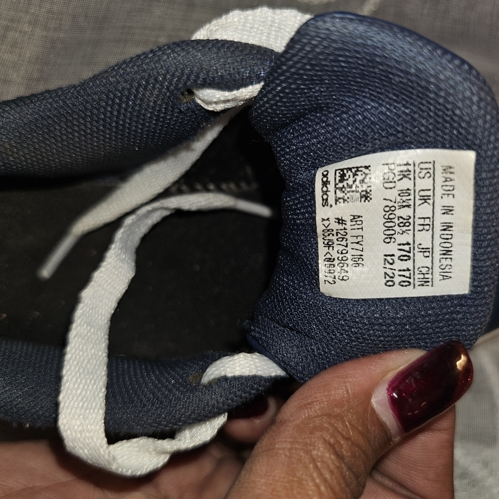 Kids navy blue leather Adidas unisex track shoes size 11K - Picture 7 of 10